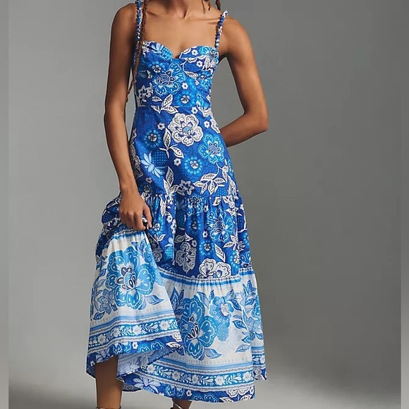 FARM Rio Dresses & Skirts - FARM RIO Blue Full of Flowers Midi Dress L
